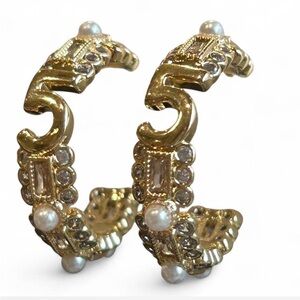 Fashion Jewelry Gold Pearl Hoop Earrings